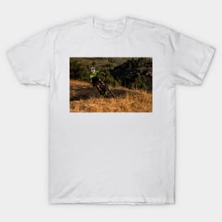 Mountain Biker riding a single track at sunset T-Shirt